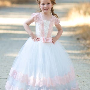 Ivory Peach flower girl dress Tutu girls wedding Princess Baby Toddler dress- model Demi