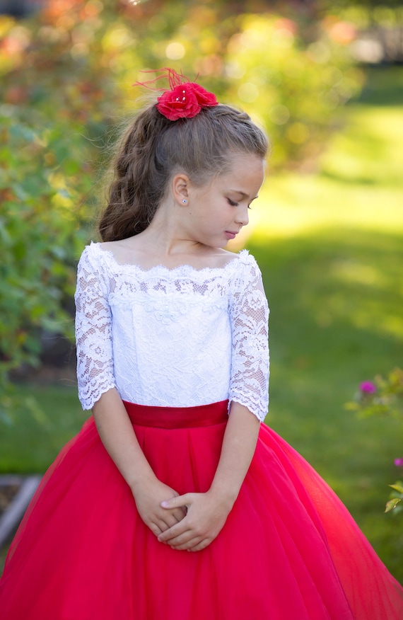 Buy > red white flower girl dresses > in stock
