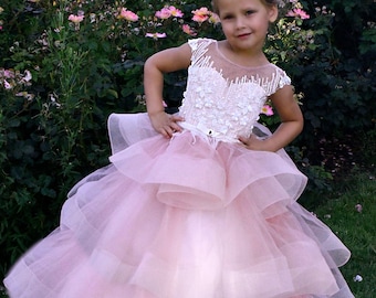 Tulle Flower Girl Dress: Long Princess Wedding Pageant Gown