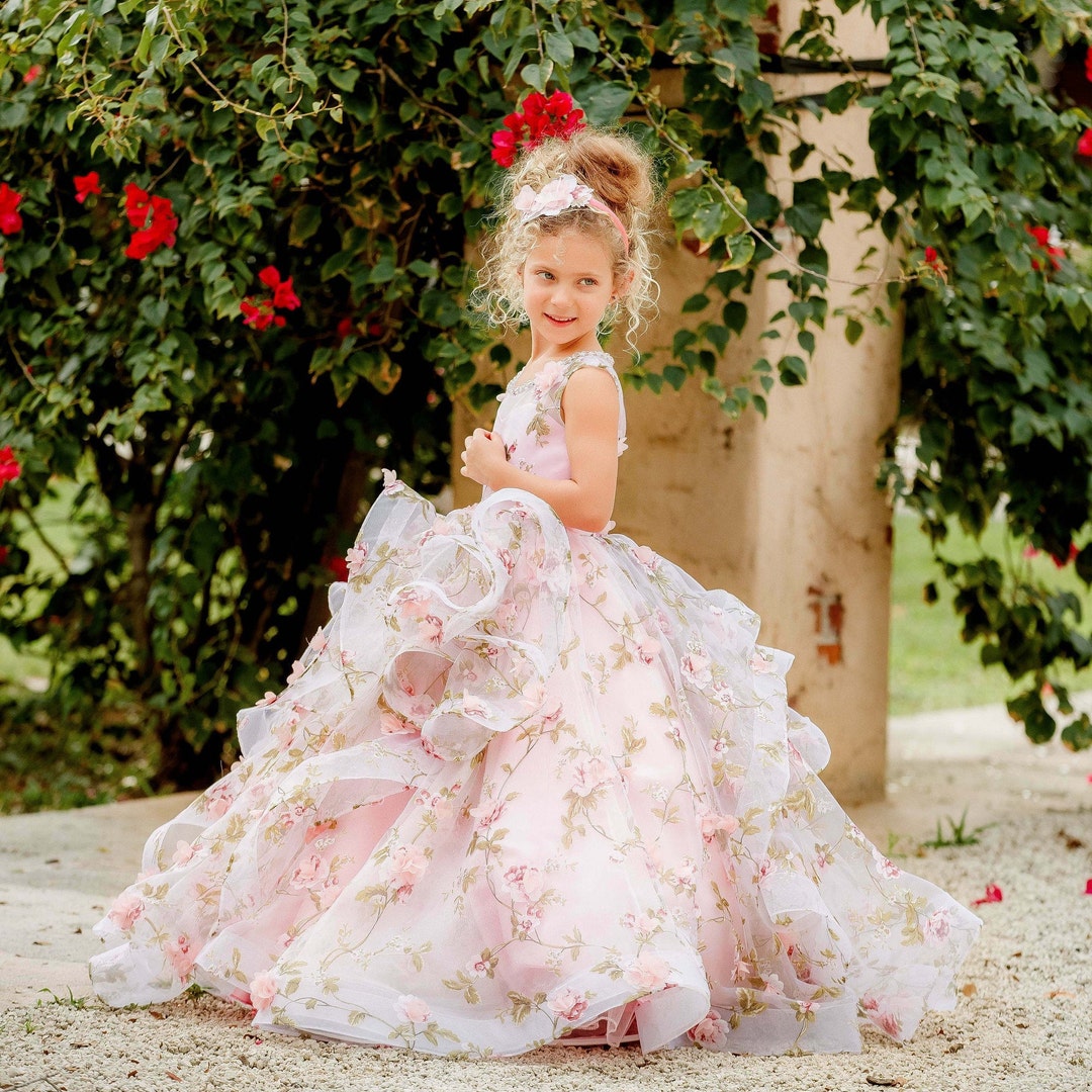 Pageant Girl Dress Pink 3D Floral Girl Dress Birthday Girls - Etsy