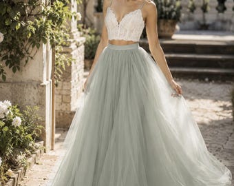 Dusty Sage Green Tulle Skirt, Adult Wedding Bridesmaid Maxi Skirt, Women’s Bridal Party Photo Shoot Skirt, Custom Size, 100+ Colors