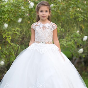 Ivory Lace Flower Girl Dress: Tulle Skirt, Wedding Party