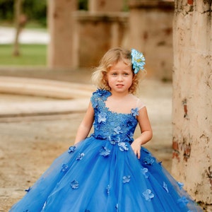 Exclusive Blue Flower Girl Dress, Tulle Birthday Gown, Elegant Toddler Pageant & Wedding Party Outfit, Formal Holiday Dress - Blue sky