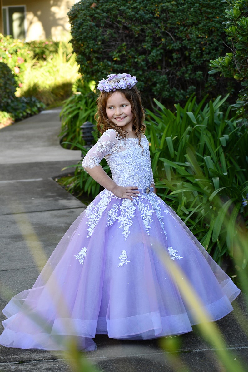 Blue and Purple Flower Girl Dress