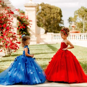 Tulle Flower Girl Dress, Birthday Princess Gown, Toddler Pageant Dress, Elegant Baby Wedding Party Outfit, Formal Holiday Dress - Blue Sky