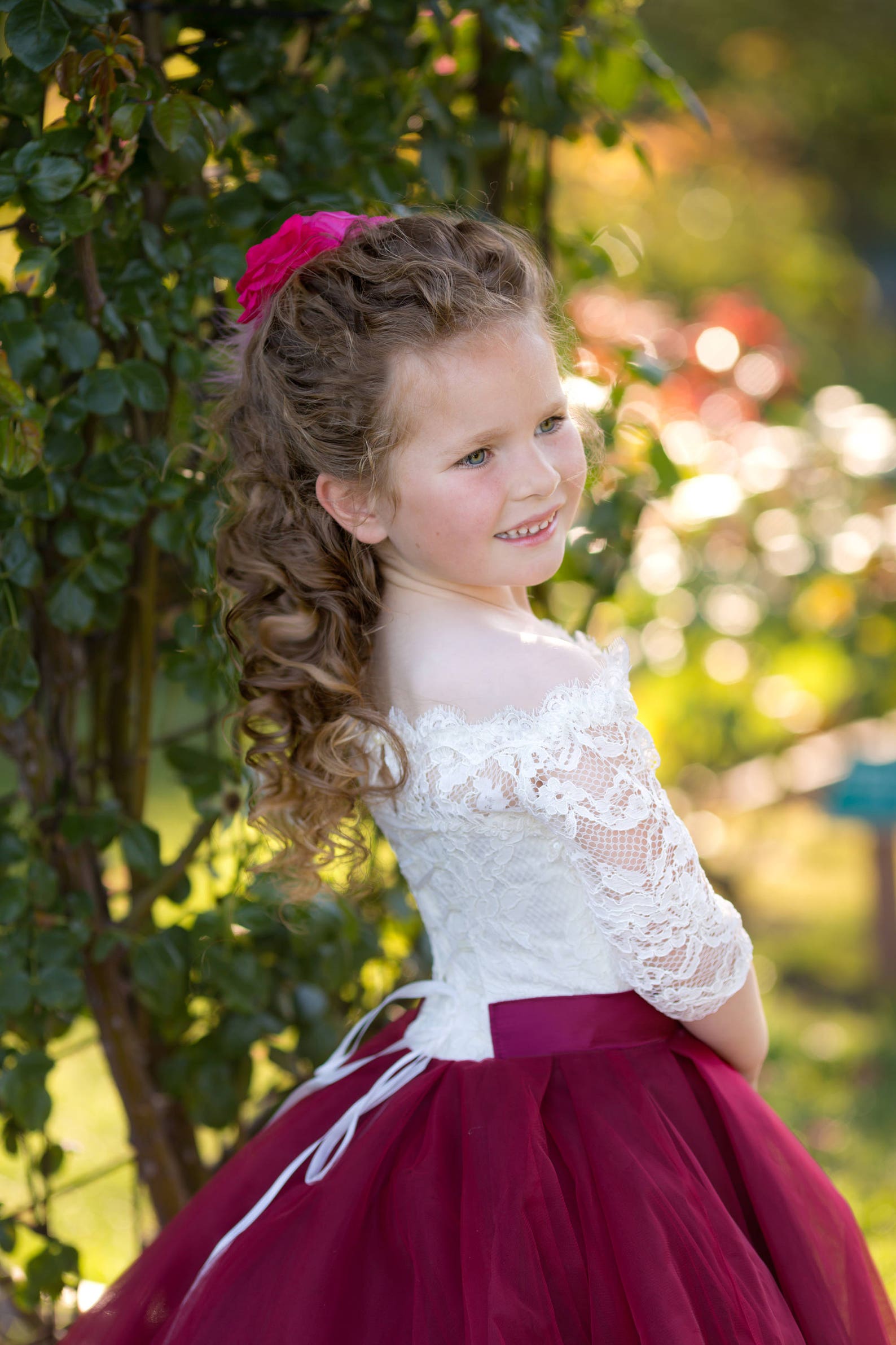 Burgundy Flower Girl Dress off Shoulder Girls Wedding Party Etsy