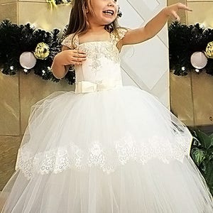 Ivory Flower Girl Dress, Tulle Wedding Ball Gown, First Communion or Baptism,Girls Tutu Dress, Toddler Princess Birthday Outfit – Whitney