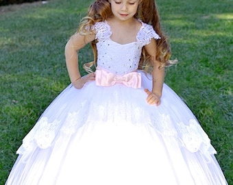Tulle Flower Girl Dress: Lace Trim Ball Gown, First Communion