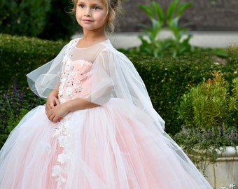 Pink Tulle Flower Girl Dress: Handmade Birthday Pageant Gown
