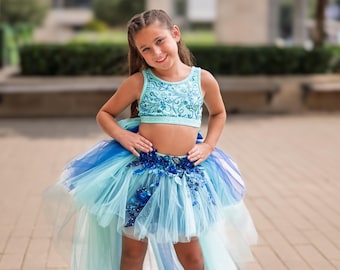 Girls Tulle Skirt with Detachable Train & Bow, Cheerleader Skirt, Custom Flower Girl Skirt, Pageant Skirt, Birthday Outfit, Any Color