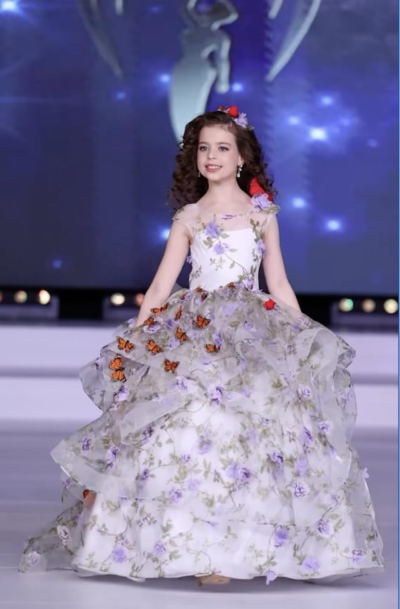 slim fit dress slacks Embroidered Princess Dress with Floral Motifs White / US 14 main image 1