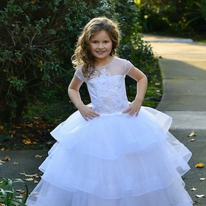 White flower girl dress, Girls Wedding Dress, Communion or Baptism Dress, Formal Gown for Girls, Baby Holiday Princess Party Dress - Dacnis