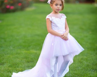 High low Pink flower girl dress Birthday Princess Special occasion party dress - model Latoya