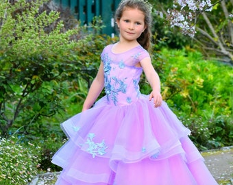 Pink Lilac Floral Applique Princess Gown: Toddler Pageant Dress