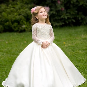 Ivory Flower Girl Dress, Tulle Pageant Ball Gown, First Communion Baptism Dress, Formal Toddler Birthday Outfit, Wedding Junior Gown- Helena