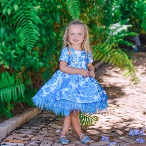 Blue short flower girl dress Birthday Toddler Baby Girls wedding party dress - model Bluebell