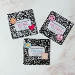 Retro Resin Teacher Coaster, Custom Desk Coaster, Composition Notebook Coaster