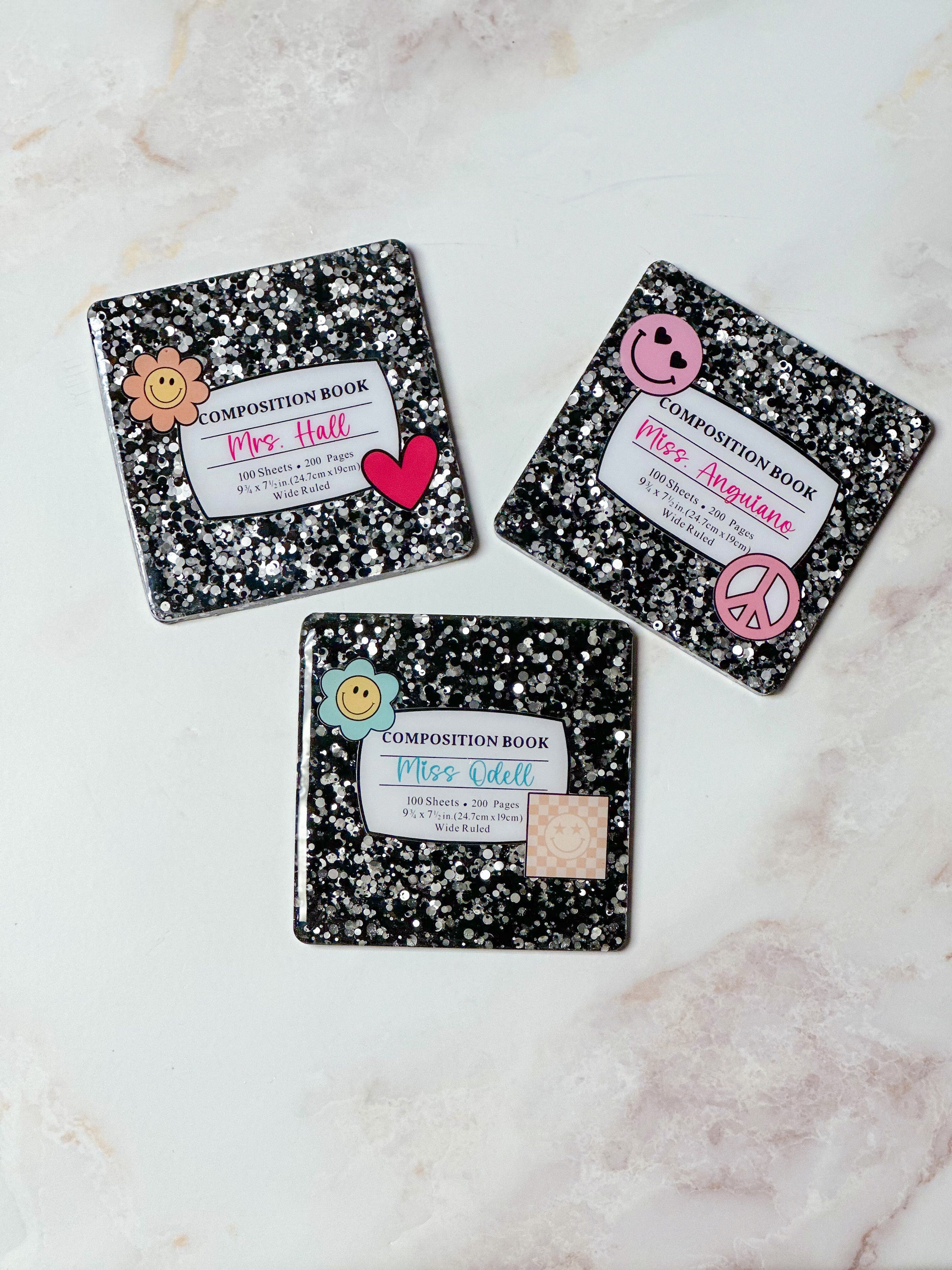 Retro Resin Teacher Coaster, Custom Desk Coaster, Composition Notebook Coaster