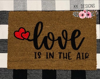 Love is in the Air Door Mat, Seasonal Door Mat, Winter Door Mat, Valentine’s Day, Holiday Door Mat