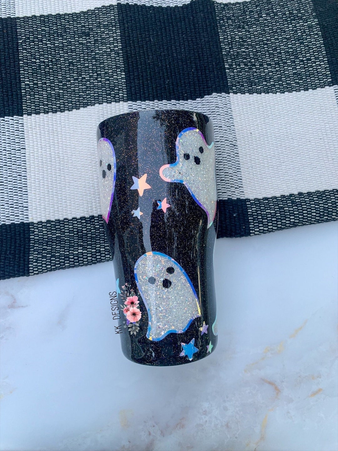 Halloween Glitter Tumbler, Ghost Custom Glitter Tumbler, Skinny Glitter