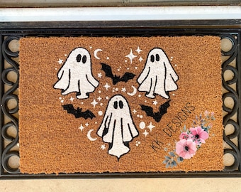 Ghosts and Bats Halloween Door Mat