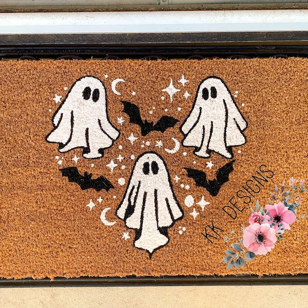 Ghosts and Bats Halloween Door Mat