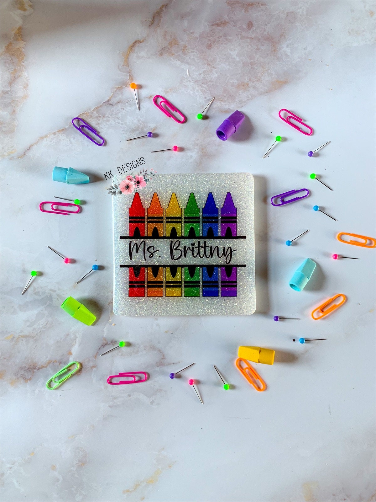 Resin Teacher Coaster, Custom Desk Coaster, Crayon, Rainbow Coaster - Etsy