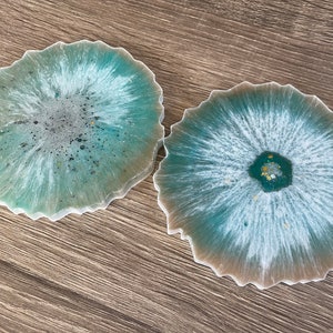 Turquoise Resin Geode Coasters, Gold Glitter Detail, Housewarming Gift