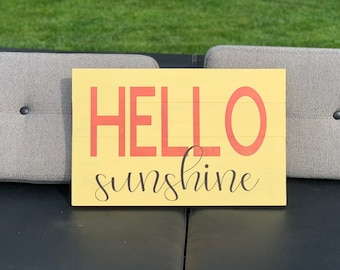 Hello Sunshine 木製サイン、春/夏の装飾