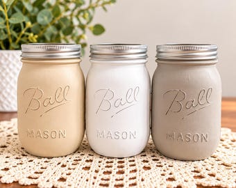 Hand Painted Pint Size Mason Jar Set, Rustic Chic Home Decor