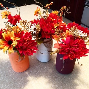 Floral Mason Jars, Autumn Home Decor, Mason Jar Decor, Fall Home Decor, Thanksgiving Home Decor