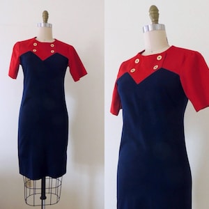 Vintage 1960s nautical shift dress | 60s shift dress | 60s mod dress | sailor dress | 60s red and blue dress with gold buttons | XS