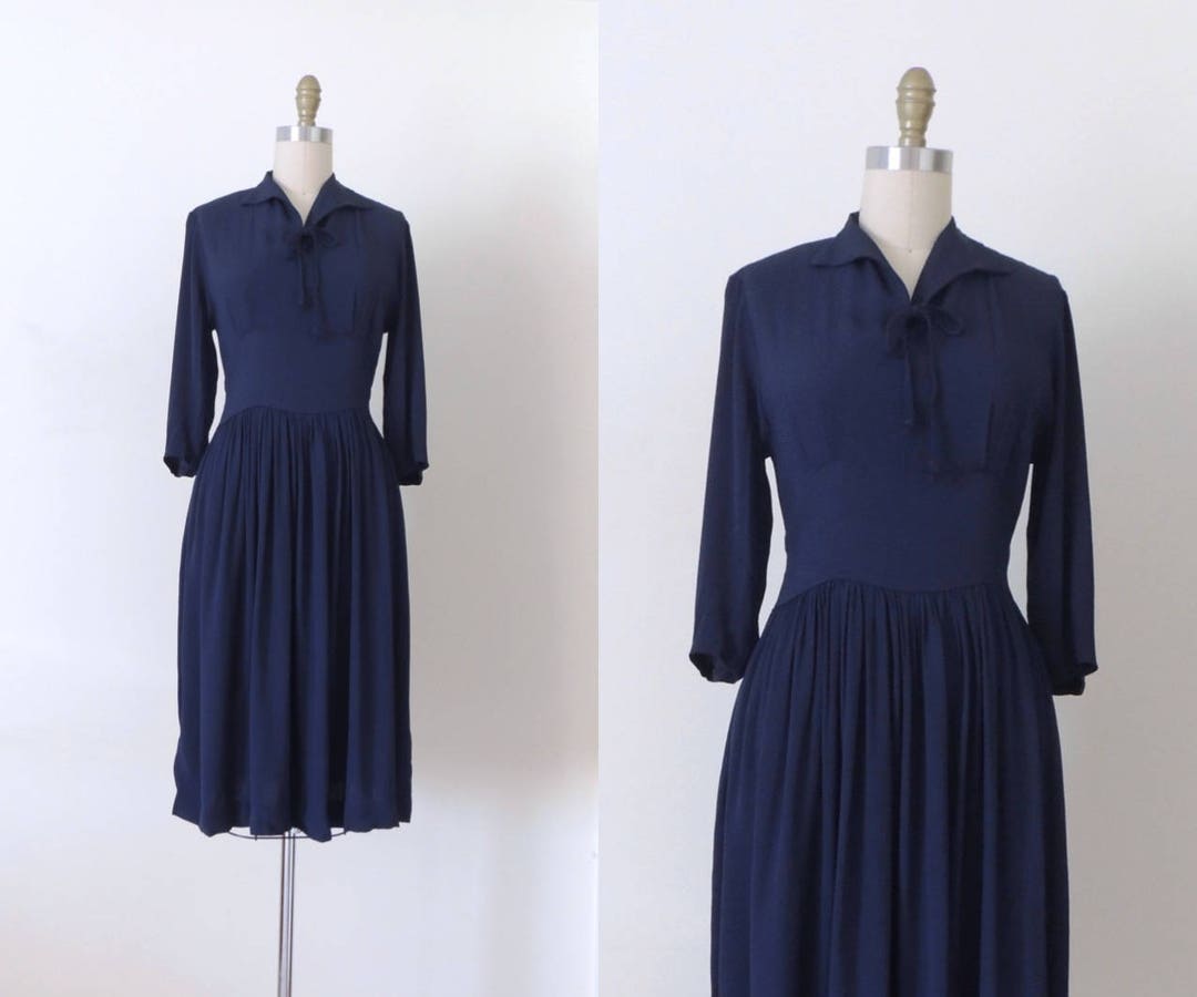 Vintage 1940s Navy Blue Rayon Dress 40s Rayon Dress Long - Etsy