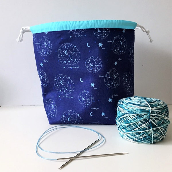 Medium Knitting project bag/ Project Bag/Knitting Bag/Crochet bag/Project Bag/Drawstring Bag/Knitters/Crocheters-Constellations