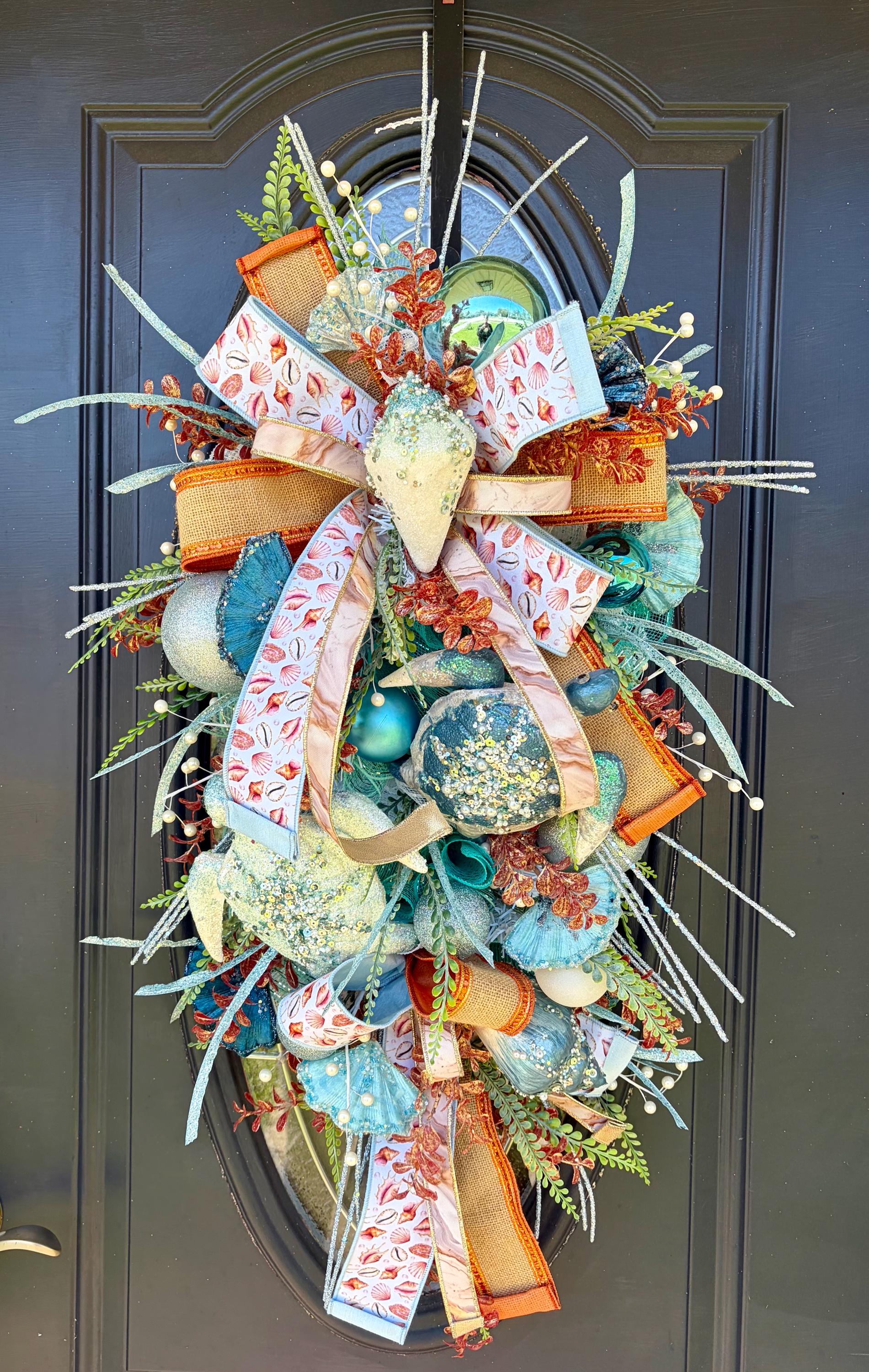 Coastal Summer Front Door Swag, Beach Long Wreath, Seashell Nautical ...