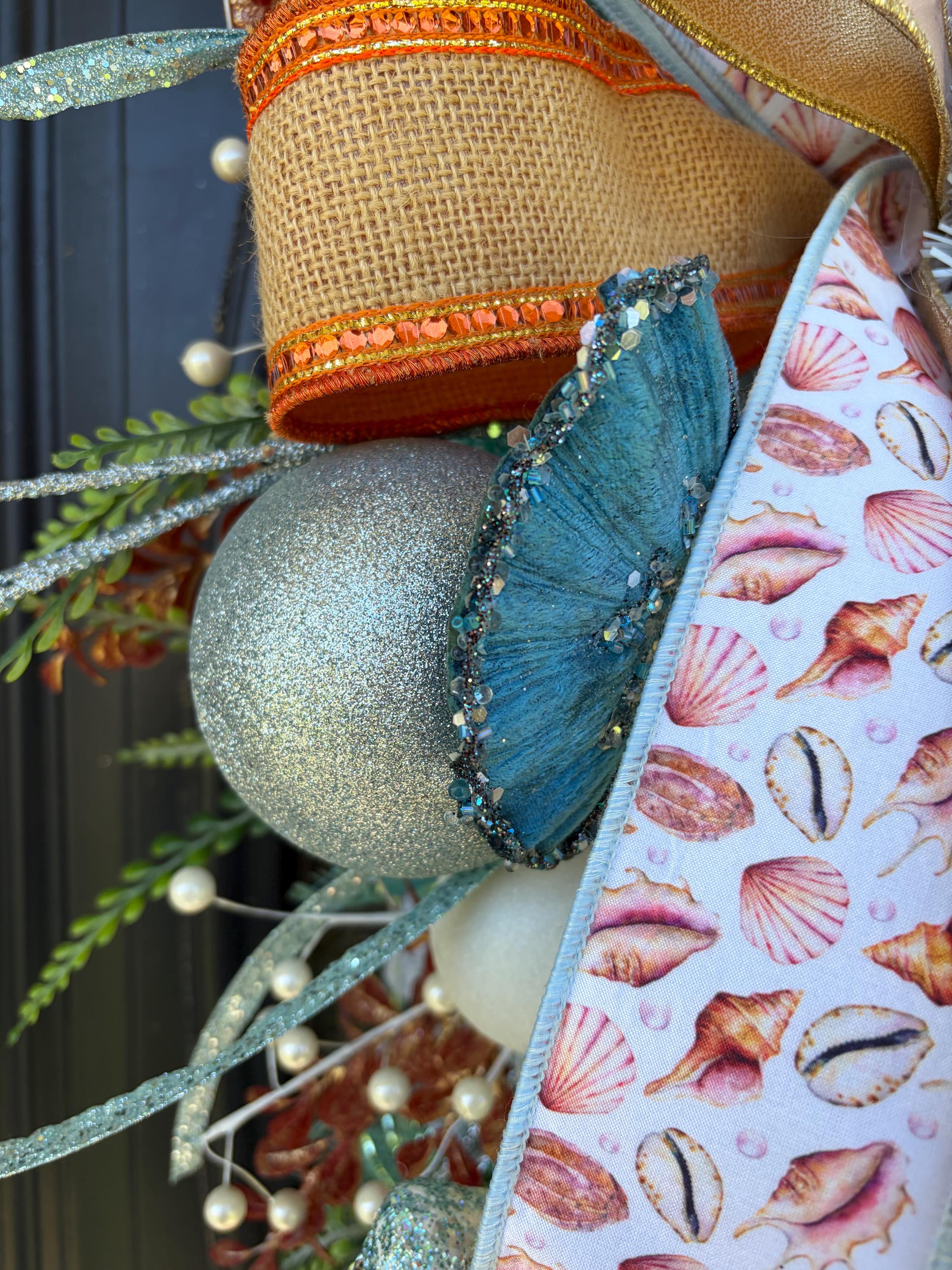 Coastal Summer Front Door Swag, Beach Long Wreath, Seashell Nautical ...