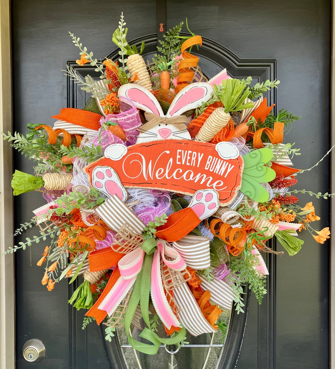 Easter Bunny Wreath, Bunny Carrot Easter Wreath, Large Easter
