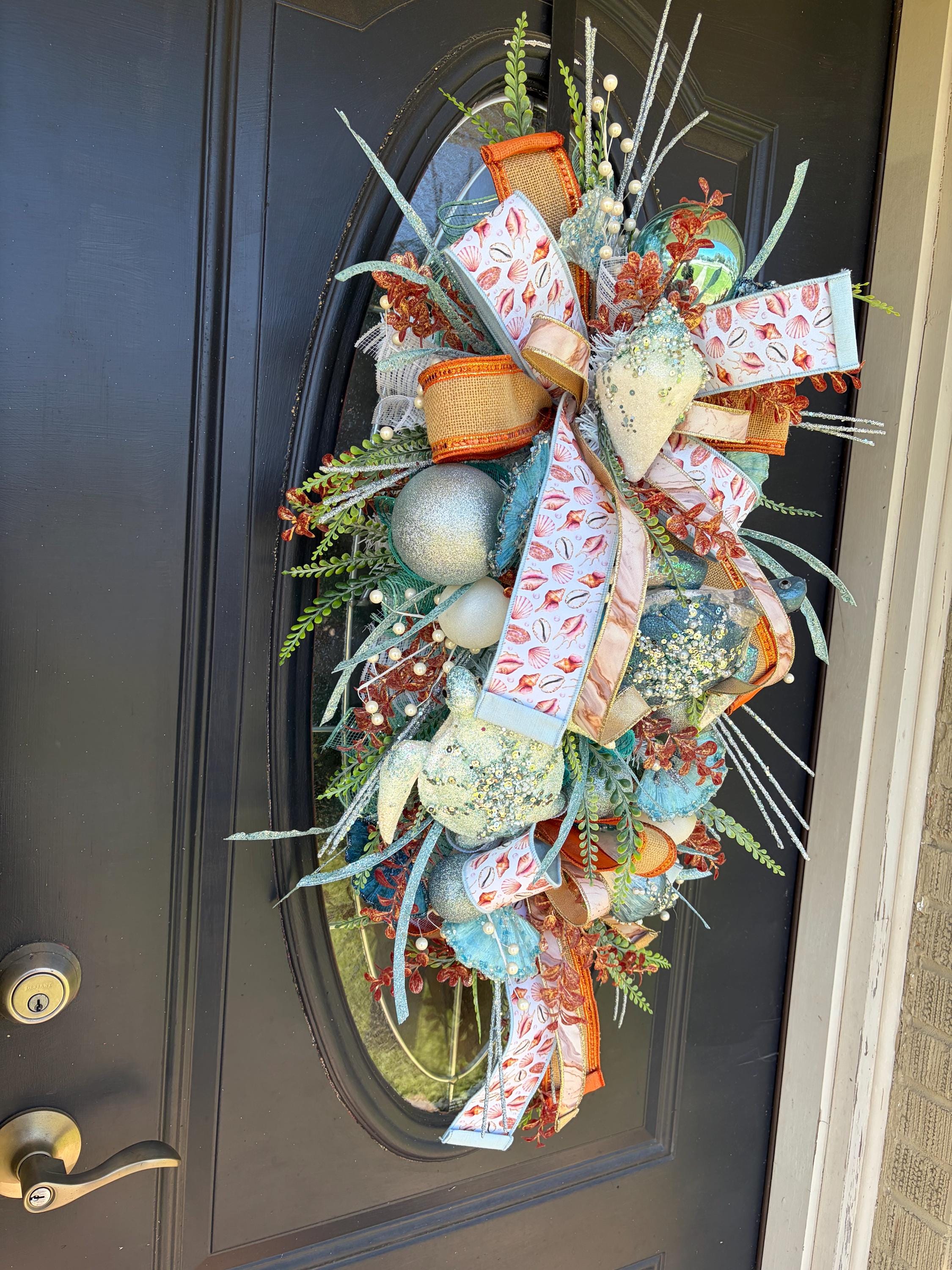 Coastal Summer Front Door Swag, Beach Long Wreath, Seashell Nautical ...