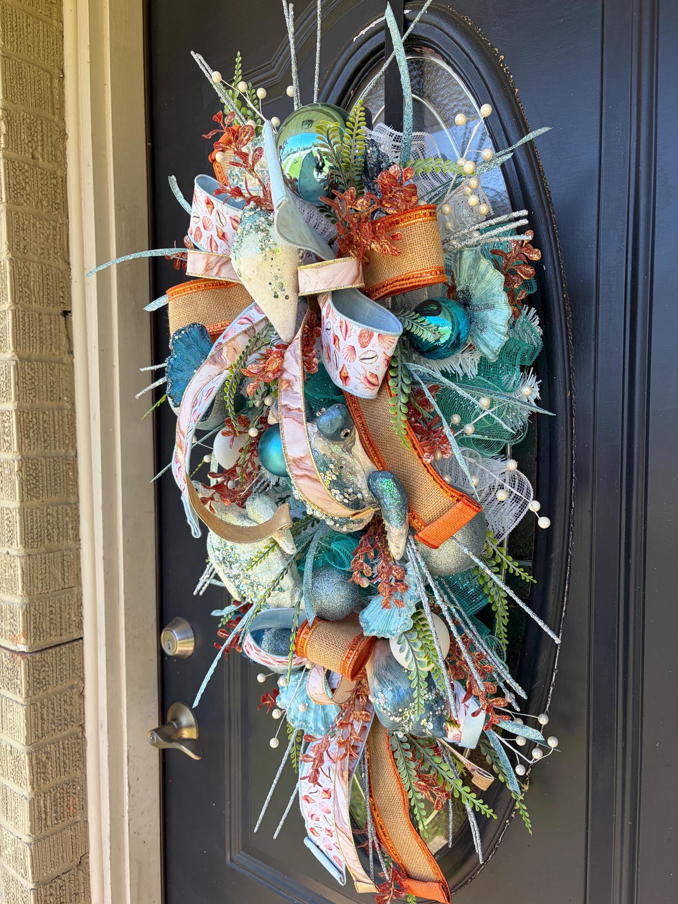 Coastal Summer Front Door Swag, Beach Long Wreath, Seashell Nautical ...