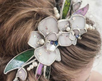 Custom Handmade Stained Glass Bridal Fascinator for Katie