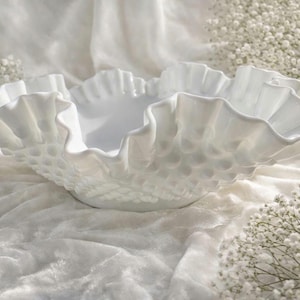Fenton Hob-Nail Milk Glass Ruffled Bowl