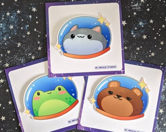 Astronaut Buddies 3" Vinyl Stickers Cute Frog Cat Bear