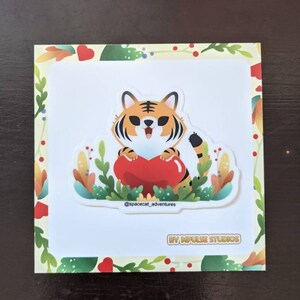 Lindo Tiger Heart Cat 3x3&quot; vinilo pegatinas