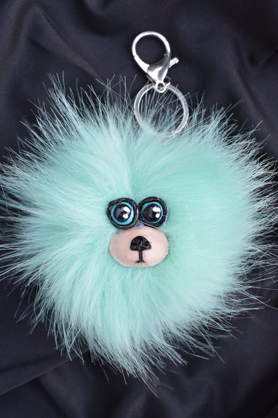 Fluffy Keychain Blue Dog Etsy