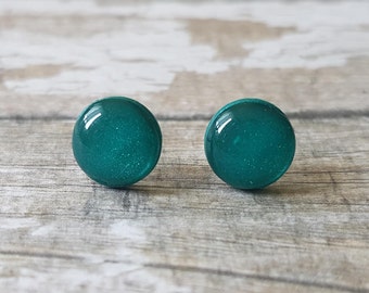 Emerald green earrings, Dark green studs, Earrings green studs,  Deep green earrings minimalist, Simple studs green, Green gift for her