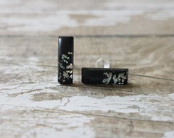 Black bar earrings studs, Black and silver earrings bar stud, Minimalist studs, Modern earrings black, Earrings trendy, Black stud earrings