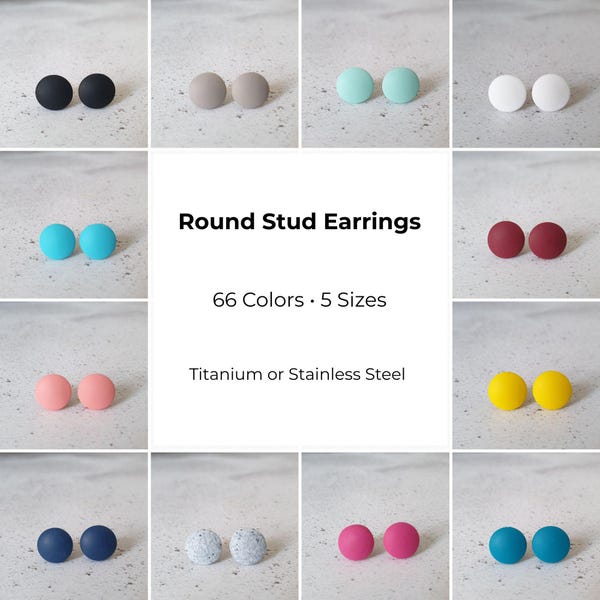 Round stud earrings simple, Titanium stud earrings, Circle earrings stud, Stud earrings minimalist, Colorful earrings for women or men studs