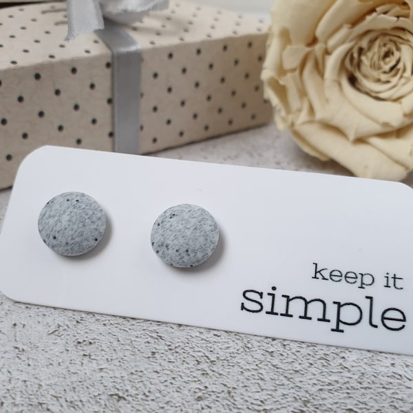 Granite earrings simple, Hypoallergenic stud earrings, Unisex earrings round stud, Gray earrings studs,  Faux stone earrings, Textured studs