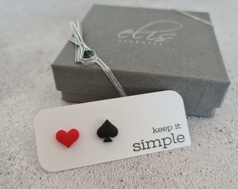 Spade earrings heart stud, Playing card earrings, Poker jewelry gift, Mismatched earrings, Gag gifts for card players, Poker earrings