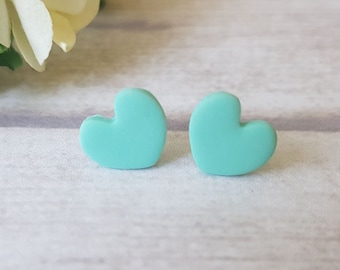 Mint earrings, Sweet sixteen gift, Heart earrings mint, Mint studs, Mint stud earrings minimalist, Mint green earrings small, Cute studs